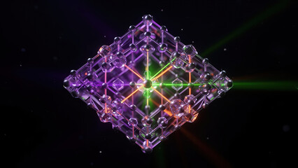 3D visual of a molecular structure showcasing energy patterns and light effects in a dark space Generative AI
