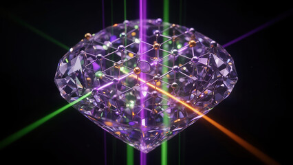 Bright diamond with colorful light effects in a dark setting showing reflections and patterns Generative AI