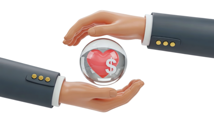 Hands Protecting Heart with Dollar Symbol in Bubble