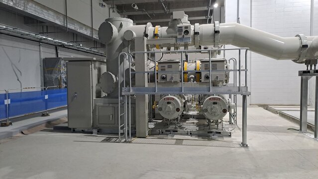 gis switchgear with bus duct system in modern electrical substation facility