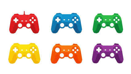 Colorful game controllers vector illustration of gaming devices on white