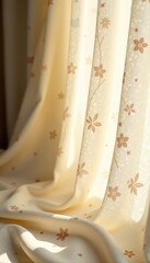 Subtle floral pattern on beige linen, sunlit drape, wedding aesthetic, wedding, elegant, linen