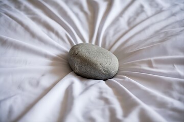 heavy stone on bed sheet. insomnia and sleep discomfort concept