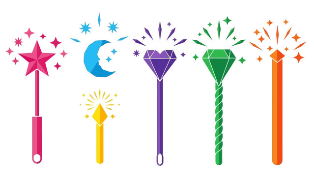 Colorful magic wands illustration isolated on white background
