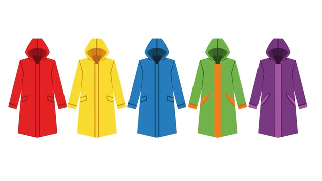 Colorful raincoats arrayed in a row design for fashion or weather concepts