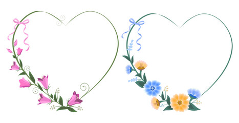 Valentine heart wreathes, flower frame. Vector illustration.