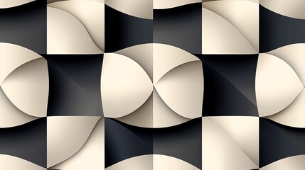 Abstract Monochrome Tile Design with Interweaving Geometries and Shades of Grey, Seamless Texture