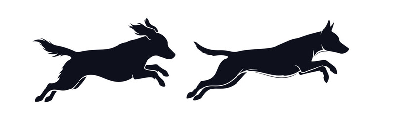 Two dogs running silhouettes