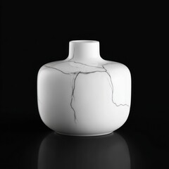 Obraz premium White ceramic vase with crack pattern on black background
