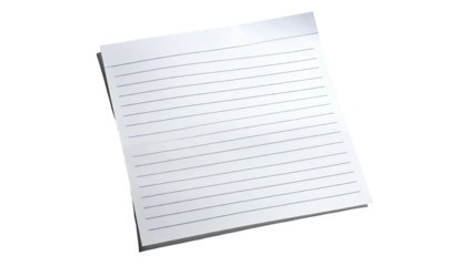 A stack of blank, ruled paper in a square shape, slightly angled on a black background