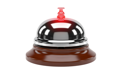 Shiny silver and brown service bell with red light on top isolated on black