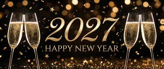 Happy New Year 2027 elegant bokeh background.