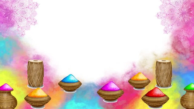 Holi Celebration with Colorful Powders and Dhol Motion background video