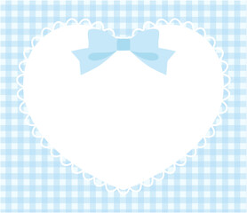 リボンがついたかわいいハートのレースフレームのベクターイラスト。ギンガムチェック