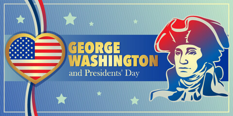George Washington day banner vector illustration with lettering Happy President's Day