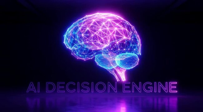 AI Decision Engine Neon Brain Illustration.