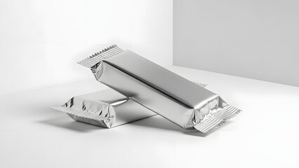 Two silver foil snack wrappers on a white surface