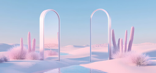 Pastel Desert Archway with Cacti
