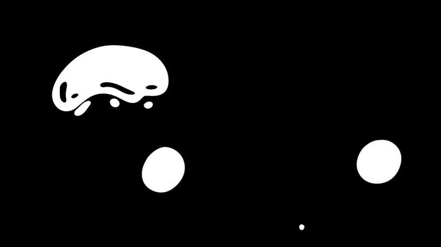 Cartoon 2d animation seamless background of rising and bursting white bubbles of liquid different shapes isolated on back color. Motion graphic decoration for game, fashion branding.
