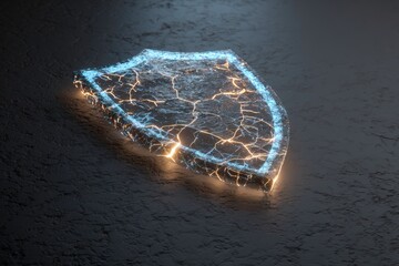 Data Breach Alert Glowing Broken Shield Cybersecurity Threat Warning Illustration Concept