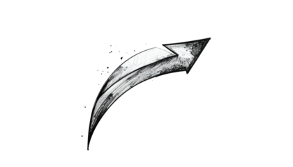 A stylized black and white illustration of a curved upward arrow against a dark backdrop