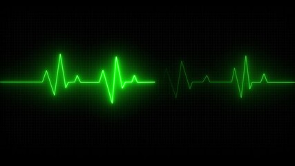 Digital Glowing Neon green Heartbeat Line Cardiogram and Pulse on Black Background. Animation in Minimal ECG Style – Representing Health Monitoring and Medical Technology Pulse Effect Seamless Loop,
