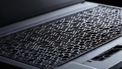 Close-up of a modern laptop keyboard with a unique geometric pattern design.