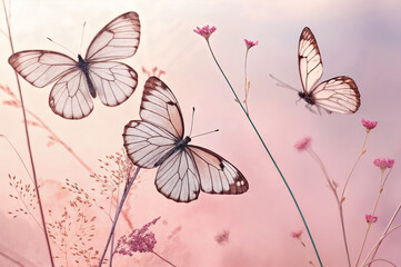 background with butterflies and flowers