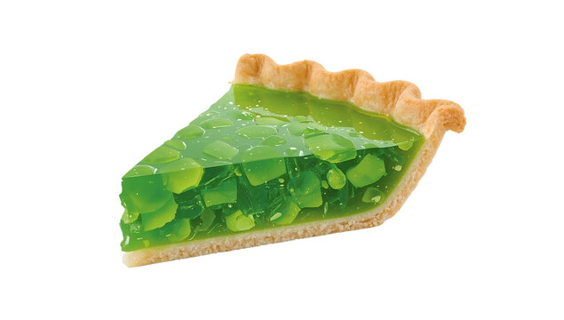 Green gelatin pie slice for national pie day inspired by teenage mutant ninja turtles, retro dessert trendy food concept