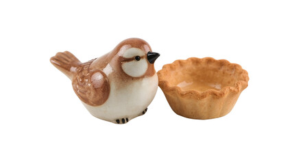 National pie day ceramic pie bird vent with glossy glaze beside small pastry shell on the transparent background