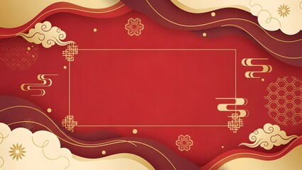 Festive Red Background Design: An eye-catching abstract illustration with a festive red background, adorned with elegant swirling gold embellishments, creating a captivating and celebratory ambiance.