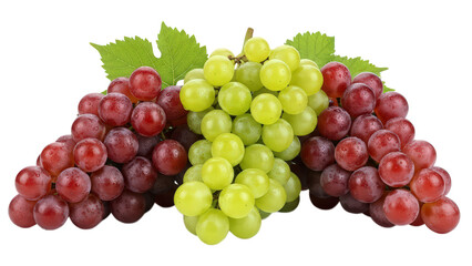 Fototapeta premium Fresh grapes clusters with green leaves on black background