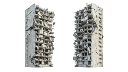 Damaged high-rise apartment buildings