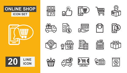Online shop icon set. Shopping, payment, order, buy, commerce and more line icon.