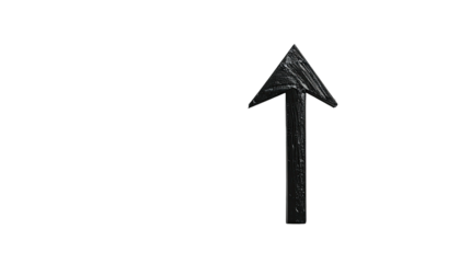 A textured, black, upward-pointing arrow against a stark black background. Simple and impactful