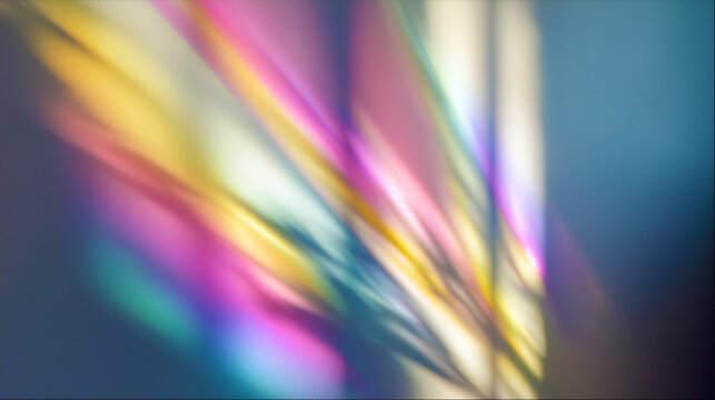 白い壁に反射する虹色のプリズム光と自然光のテクスチャ