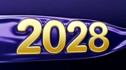 Vibrant 2028 Stock Image Featuring Dramatic Purple Waves and Gleaming Golden Numerals Highlights