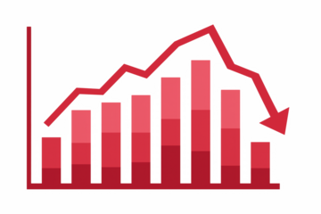 Red investment decline chart — PNG-ready