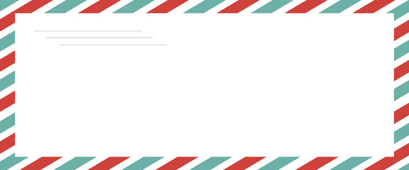 Blank airmail envelope frame, border with green and red striped line in christmas theme with 6000x2500 scale ratio for decoration, cutout, isolated.