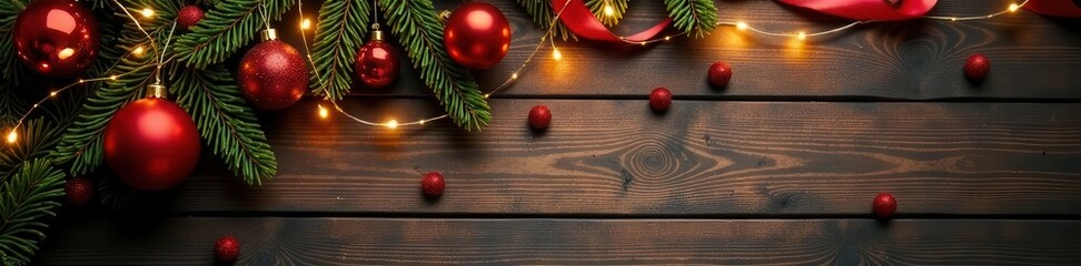 Elegant golden & red Xmas decorations on wood, luxury, tree, christmas