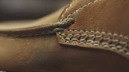 nubuck. Close-up of a nubuck leather shoe surface with uniform suede sheen and soft directional lighting. lifestyle magazines.
