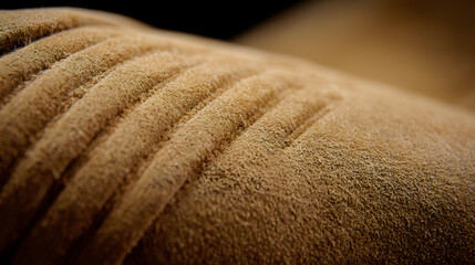 nubuck. Close-up of a nubuck leather shoe surface with uniform suede sheen and soft directional lighting. lifestyle magazines.