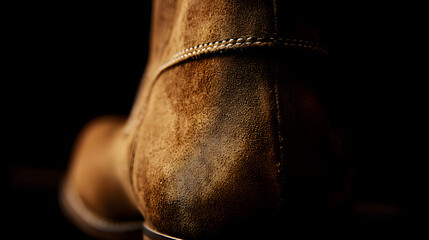 nubuck. Close-up of a nubuck leather shoe surface with uniform suede sheen and soft directional lighting. lifestyle magazines.