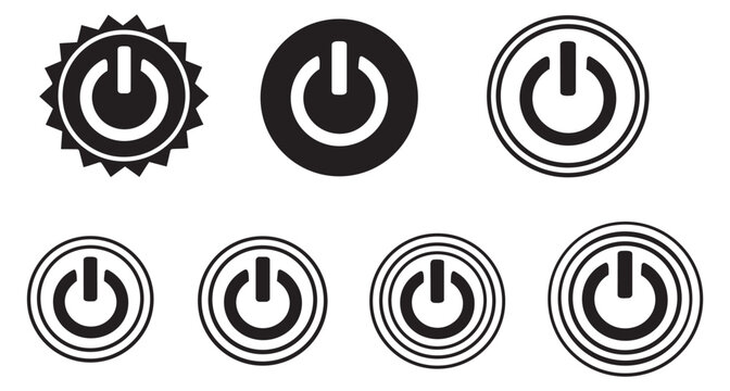 Graphic power symbol set featuring various on off icons for web and app design