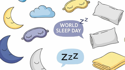 World Sleep Day Celebration with Celestial Bodies and Sleep Accessories.