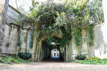 Historic Egyptian Avenue at Highgate Cemetery in London, UK