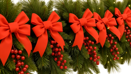 Christmas garland with red bows and berries