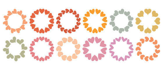 Simple circular frame set made of bold hearts shapes arranged in a clean, modern ring. Minimal and playful design perfect for Valentines Day, love themed graphics, cards, stickers, and invitations