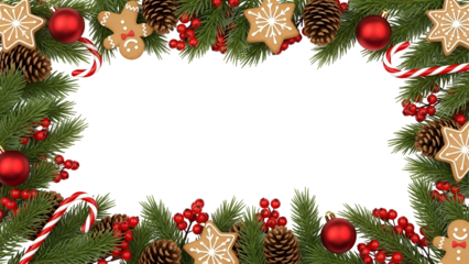 Christmas frame with pinecones and ornaments