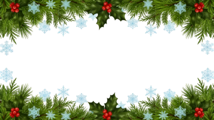Winter holiday border with greenery and snowflakes